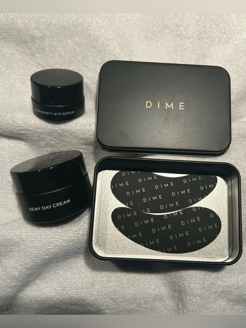 Dime Beauty eye patches , dewy day cream ,& eye serum